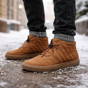 Alfani Men's 13 Brown Tucker Quilted Casual Ankle Lace-up Puffer Boots Winter